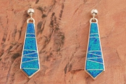 Navajo Artist Calvin Begay Sterling Silver Blue Opal Earrings